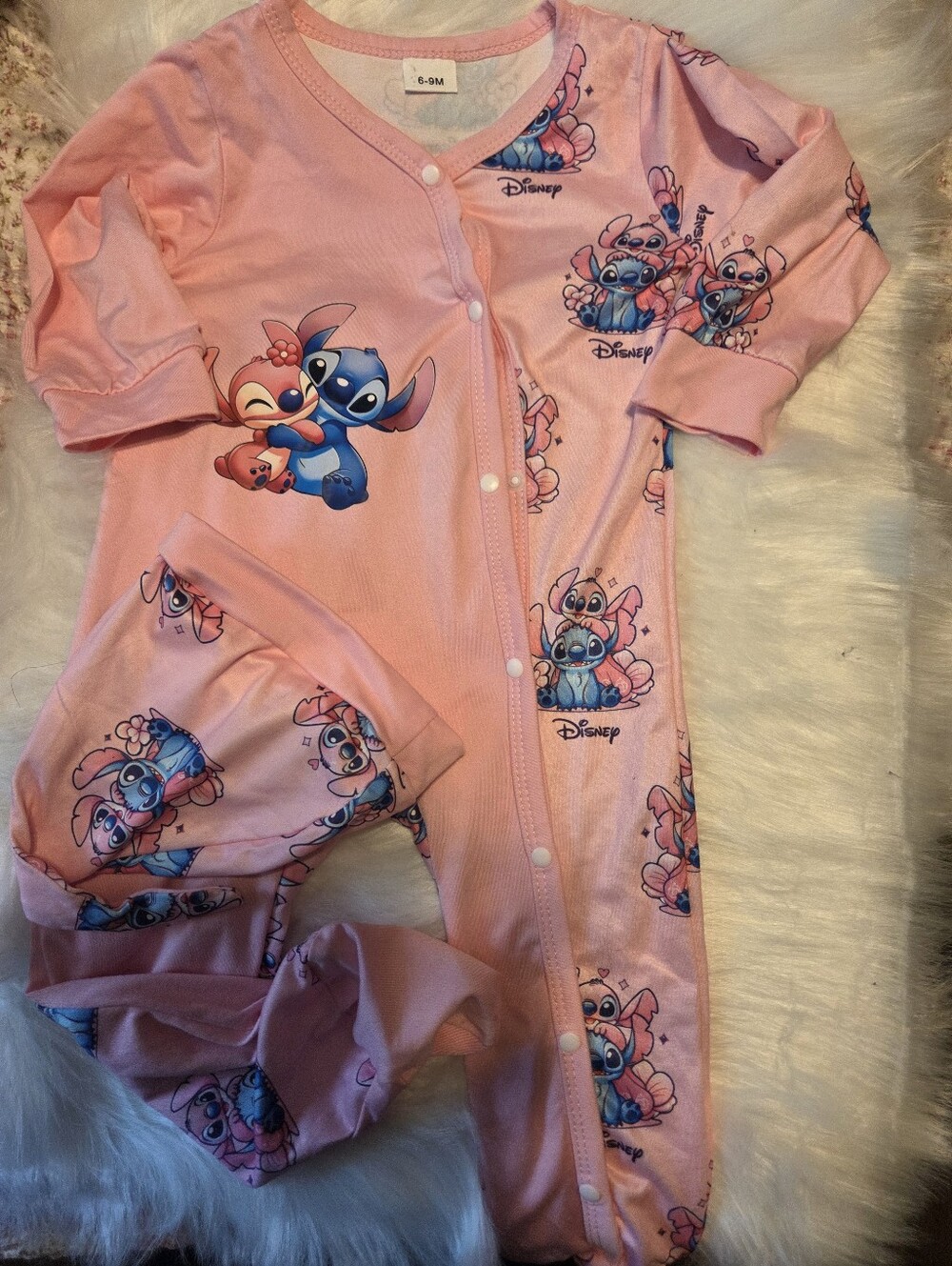 Disney Pink Stitch & Angel Girls Baby/Infant Snap-Front Footie Pajamas /Sleeper